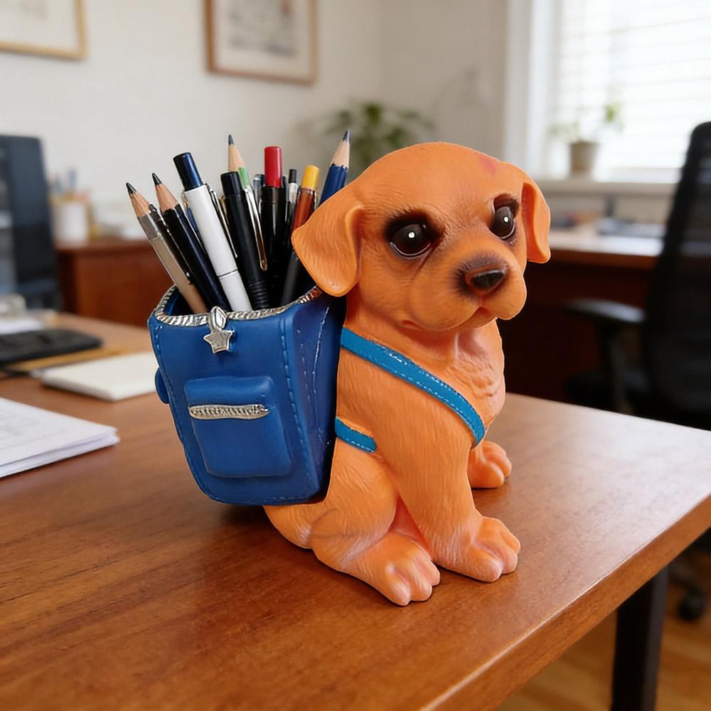 Cute Puppy Pen Holder Resin Desk Decoration for Offices Homes Perfect Birthday Gift for Students Young Adults