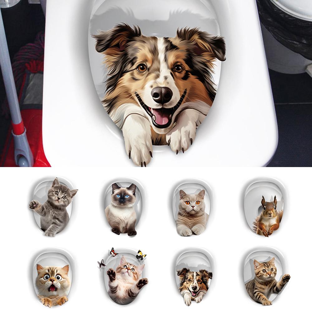 Funny 3D Cat Toilet Stickers DIY Water Resistant Wall Toilet Toilet Seat Sticker Decals Sticker F5T3