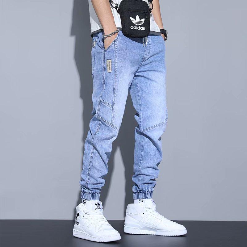 

Men s jeans summer new slim fit fashion trend washed retro splicing leggings Harlan pants S синий