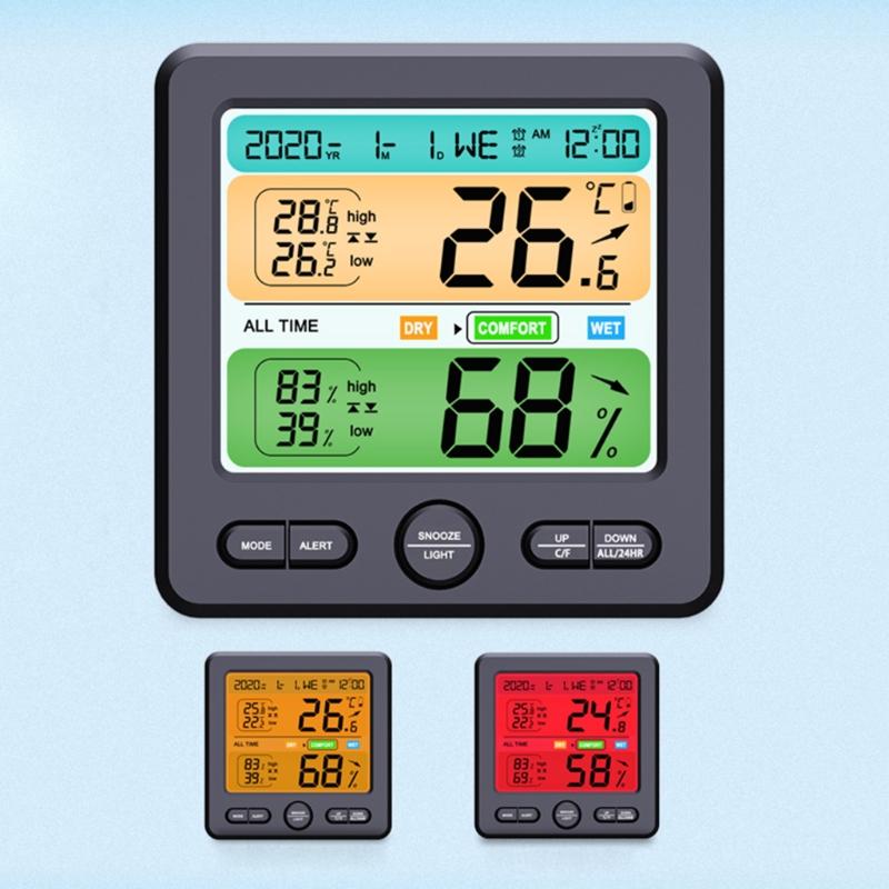 High Precision Temperature Humidity Meter Color Display Weather Thermometer Alarm Clock Desktop Decorations for House