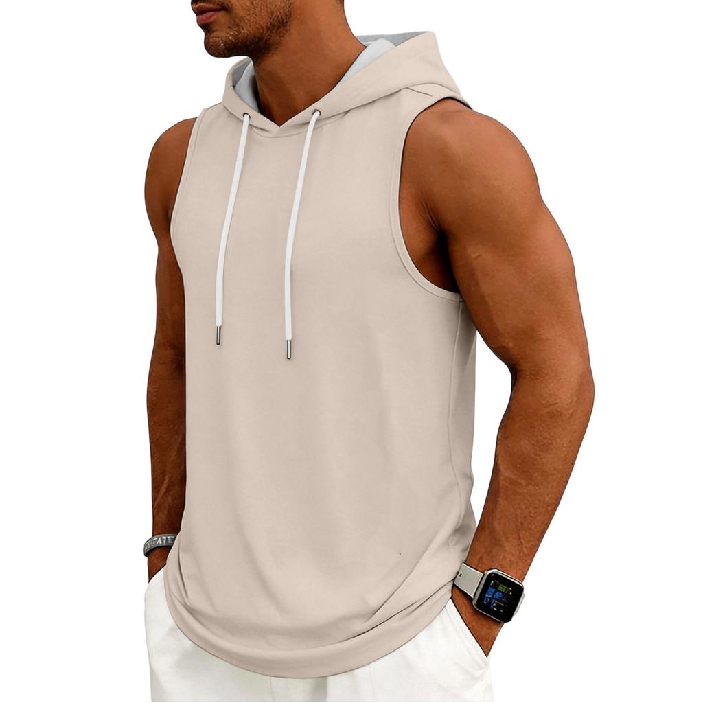 Men's Tank Top Gym Sleeveless Hoodie Shirt Washed Sports Muscle Shirts Fitness Vest With Hood