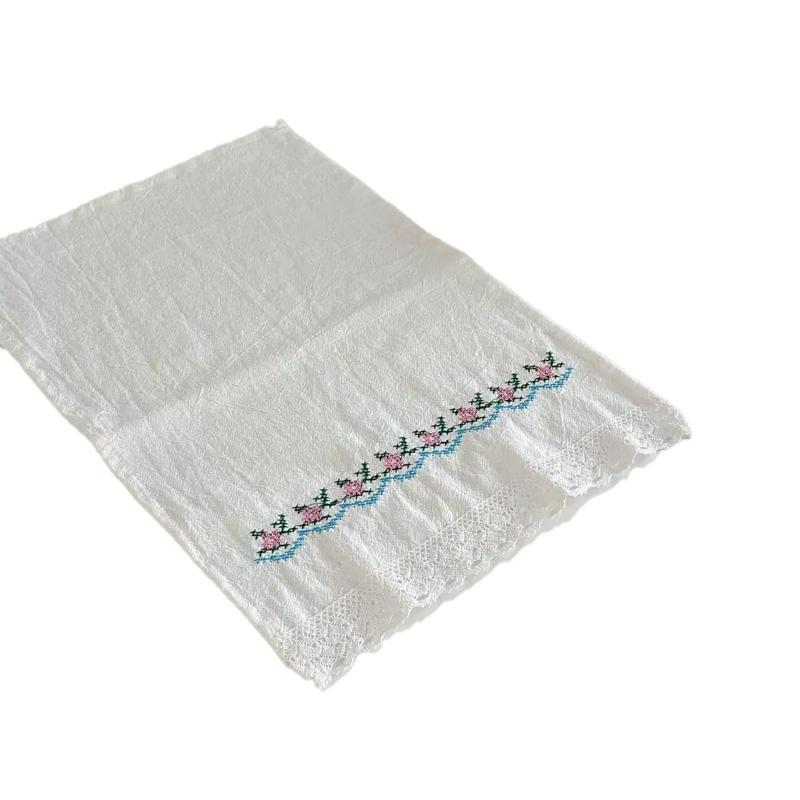 1Pc Solid Color Pastoral Style Photography Props Korean-style Cover Cloth Dust Cover Decorative Cloth Embroidered Cotton Placemat