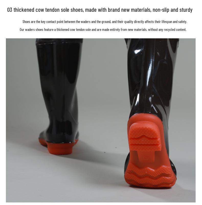 Men's High-End Thickened Wading Suit: Half-Body Waders with Integrated Rain Pants and Water Shoes for Fishing.
