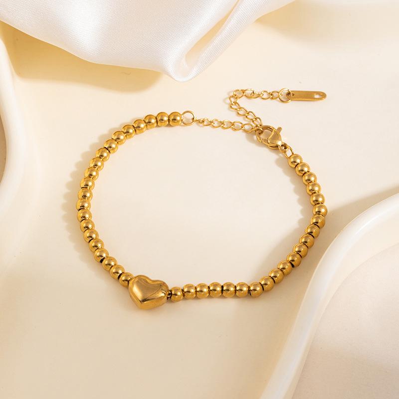 Women's Titanium Steel Heart Chain Bracelet with Beads - Luxurious Light Pull-Out Design