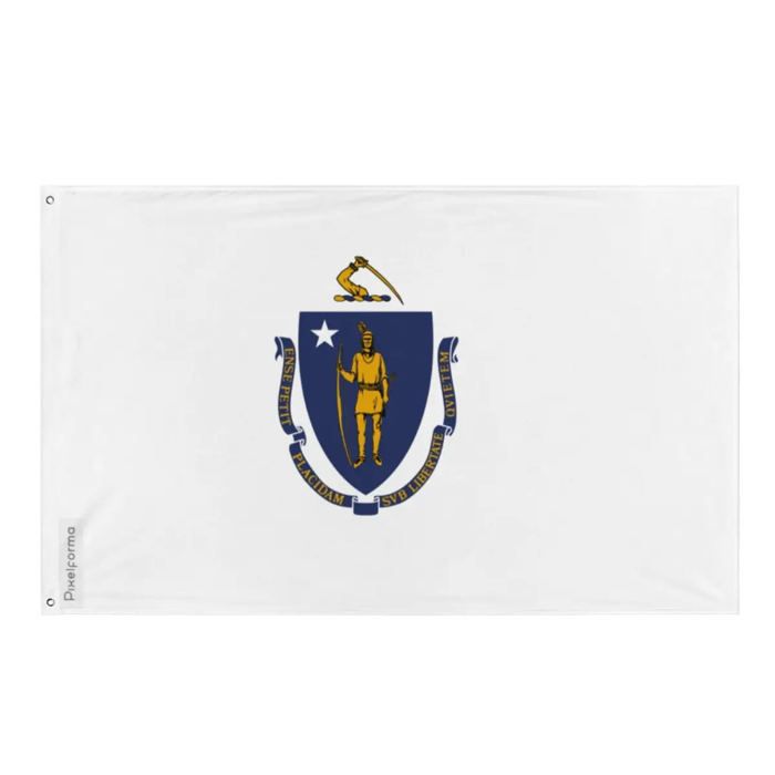 Drapeau Du Massachusetts – 90 X 150 Cm – Polyester Résistant – 2 Œillets En Métal – Usage Intérieur / Extérieur – Pixelforma
