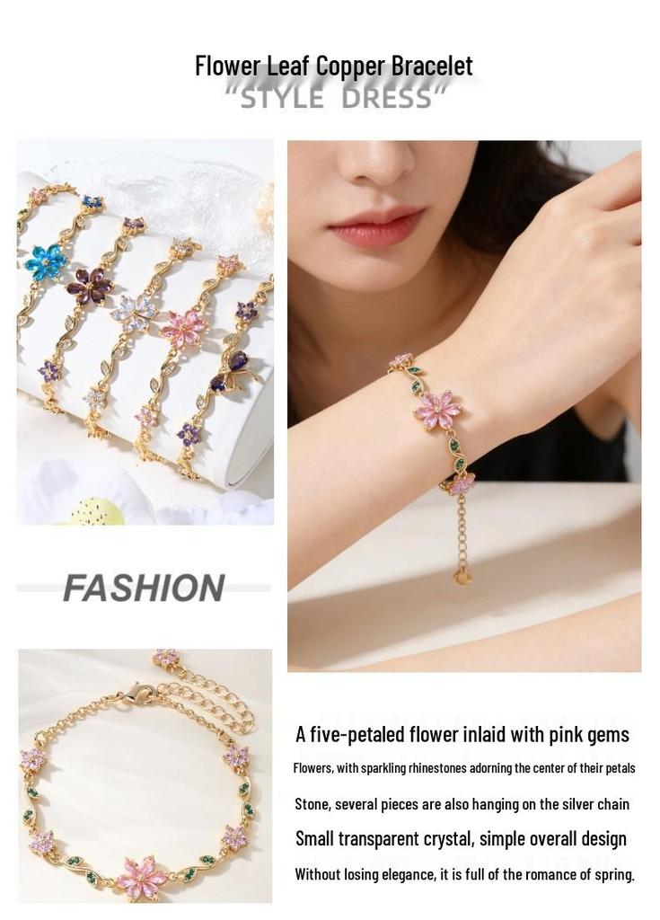Charming Heart Flower Butterfly Bracelet: Valentine's Day Gift in INS Style Zircon & Copper.