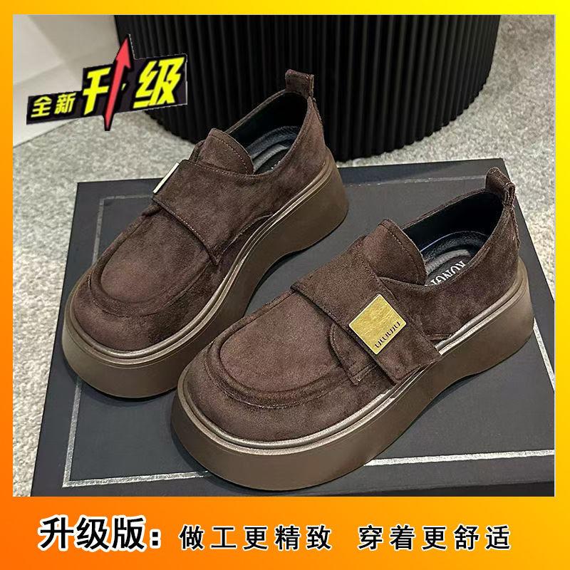 Retro Versatile Round Head Buckle with Heightening Single Shoes Platform British Style Small Leather Shoes Loafers Women's 2025 Winter New Models