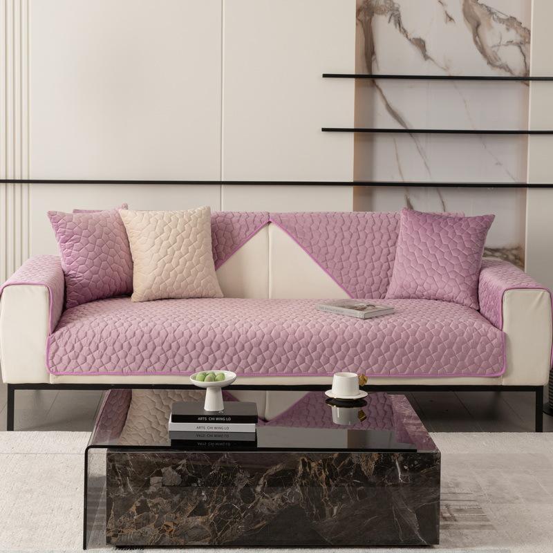 Flannel Sofa Cover Cushion Non-slip Thickened SlipCover Cushion Cover Universal Solid Color Square Grid Dust-proof Sofa Cover
