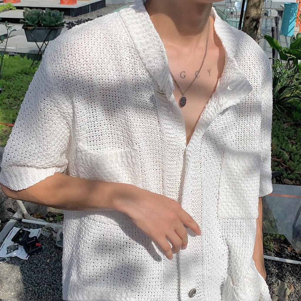 2023 Retro Men's Summer Hong Kong Style Loose Shirt - Fun Niche Design Student Outerwear