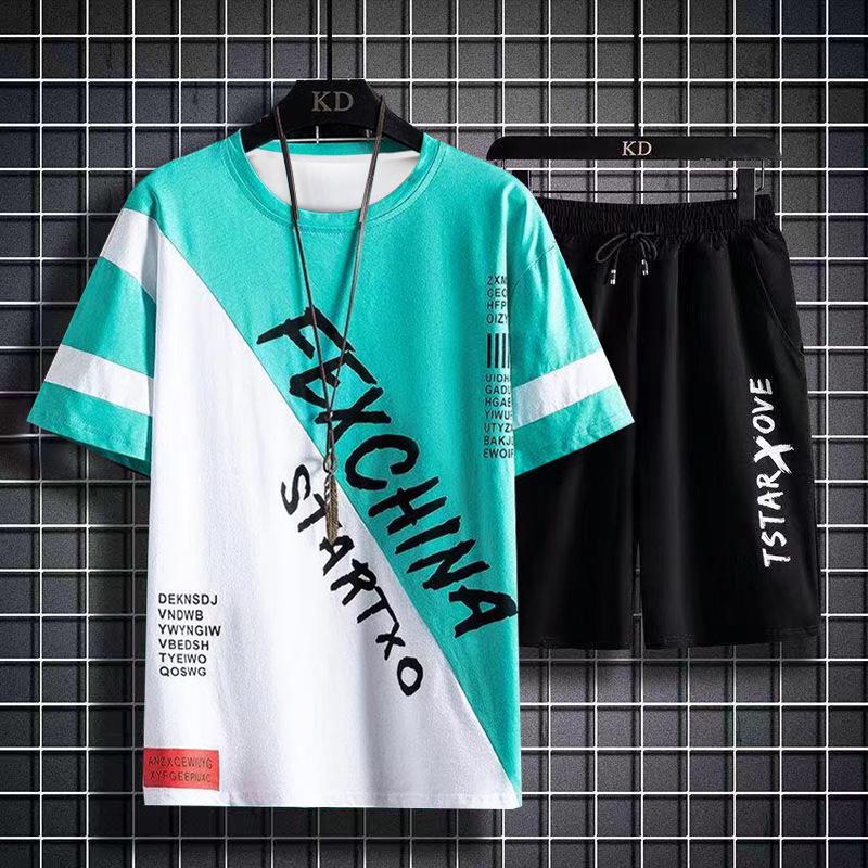 Men's Fashionable Summer Ice Silk Short Sleeve Sports Suit