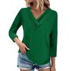 Womens 3/4 Sleeve Daily Weekend V Neck Casual Printed Tshirts Loose Fit Pleated Tees Button Down Shirts