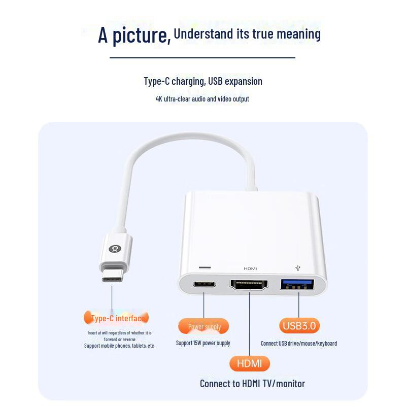 Biaz USB-C Docking Station: 3-in-1 Type-C To HDMI Adapter with Power Support