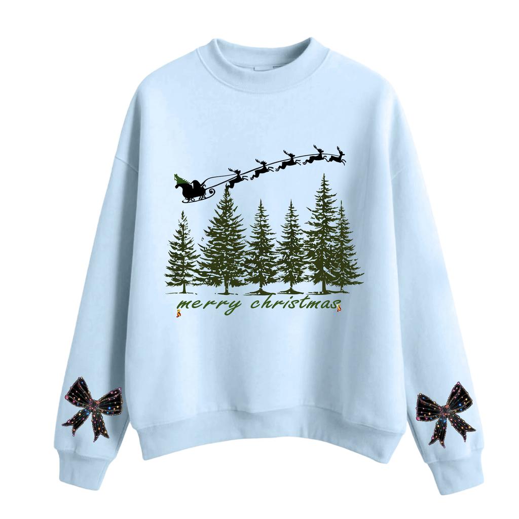 Moletom Feminino Casual de Moda com Gola Redonda, Manga Longa e Estampa de Natal