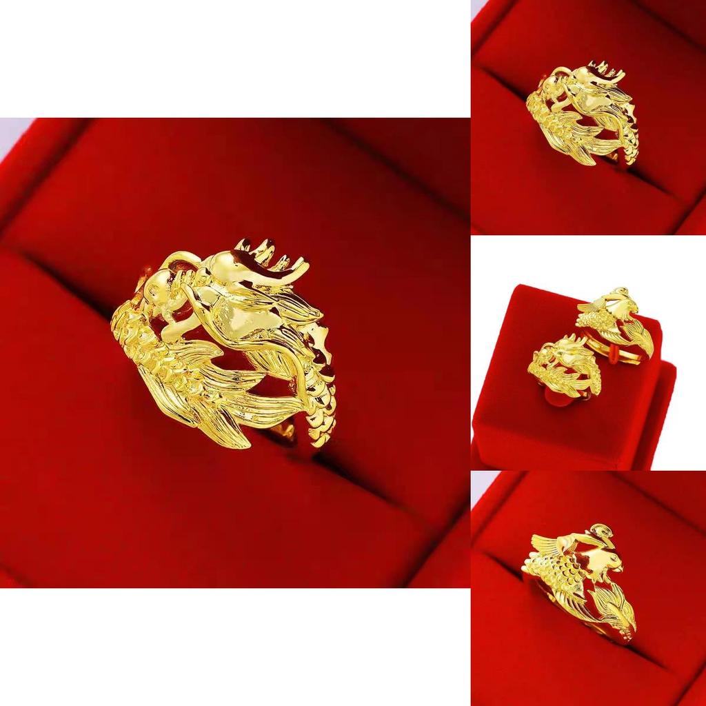 Elegant And Adjustable Couple Ring Featuring Dragon And Phoenix Design Ideal For Unisex