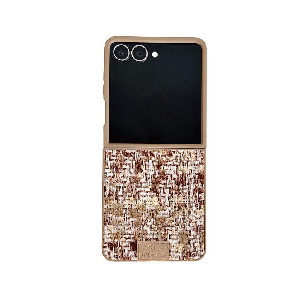 Samsung Z Flip7 Iridescent Protective Case: Woven Texture with National Style Auspicious Clouds Embroidery for Women, fits Flip6/5/4.