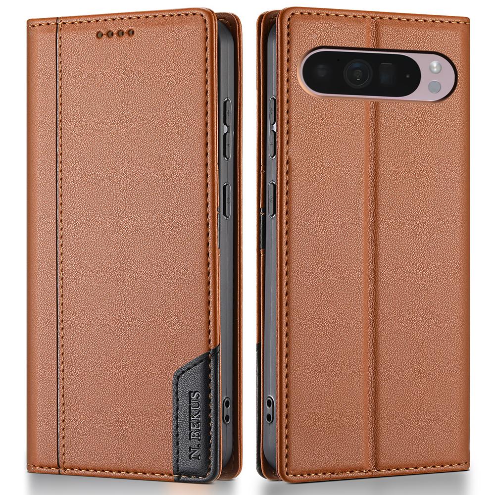 

N.BEKUS P3 For Google Pixel 10 Pro XL/9 Pro XL Case RFID Blocking Wallet Stand PU Leather Flip Phone Cover Brown