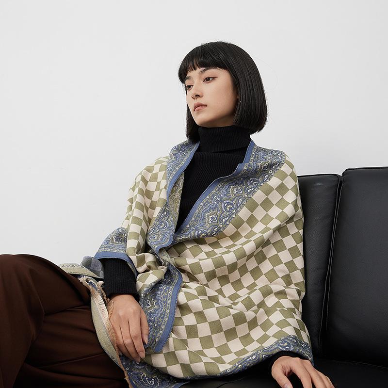 Imitation Cashmere Plaid Scarf Women'S High Sense British Style Fashion Large Shawl Warm Thick Scarf