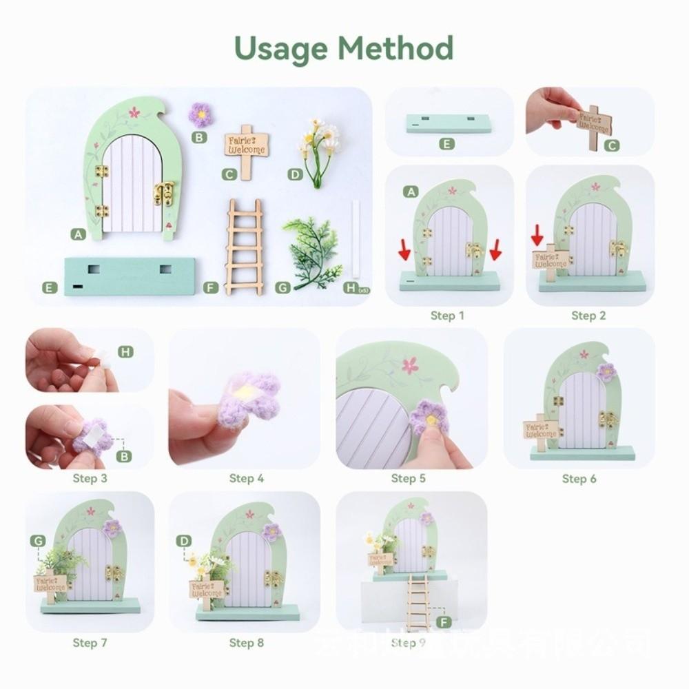 Cartoon Wooden Fairy Door Ornaments Detachable Miniature Simulation Fairy Door Room with Ladder Dollhouse Decor Courtyard Garden