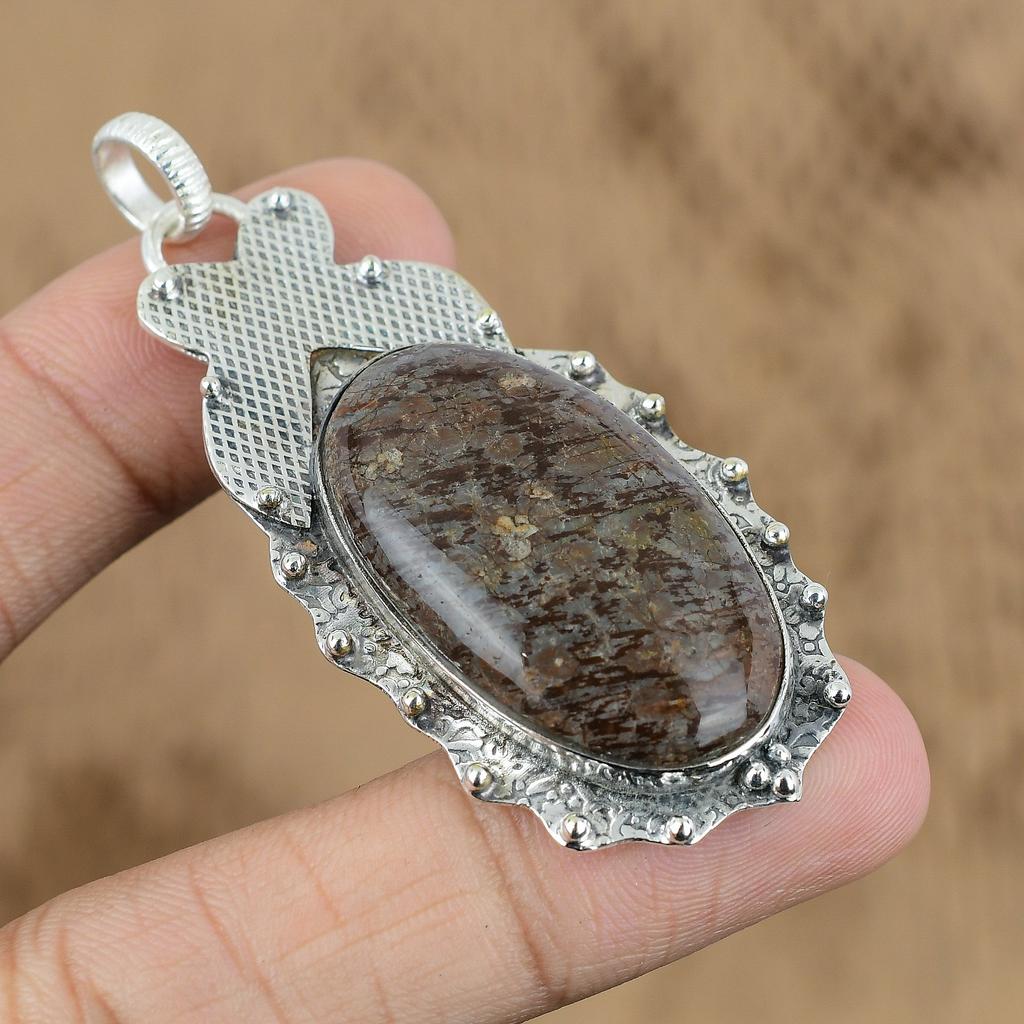 Natural Coconut Jasper Gemstone Jewelry 925 Sterling Silver Pendant For Women