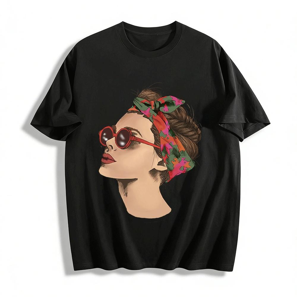 

Vintage Headband Sunglasses Girl Graphic Casual Top Pure cotton T-shirt XXS