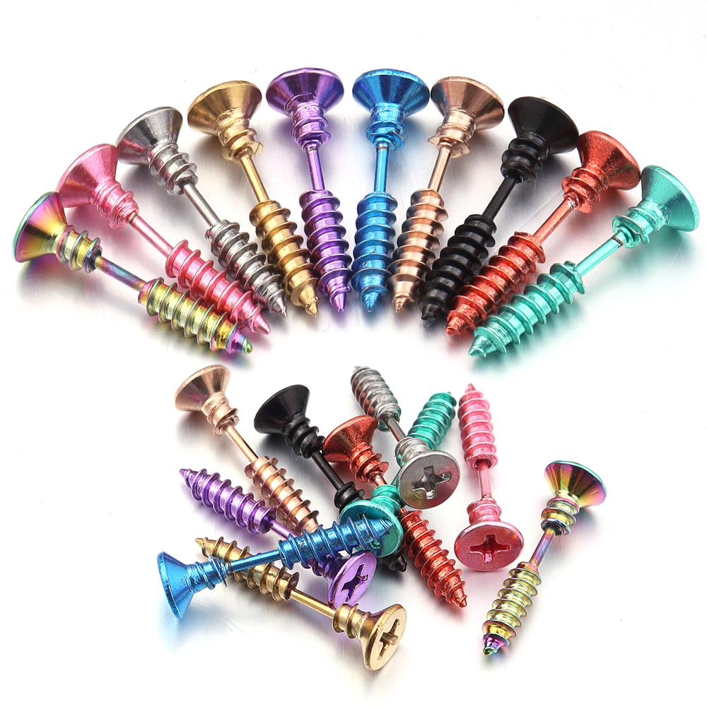 1 Pair Unisex Women Men Earrings Stainless Steel Piercing Nail Screw Stud Earrings Punk Rock Helix Ear Piercings Spiral Jewelry