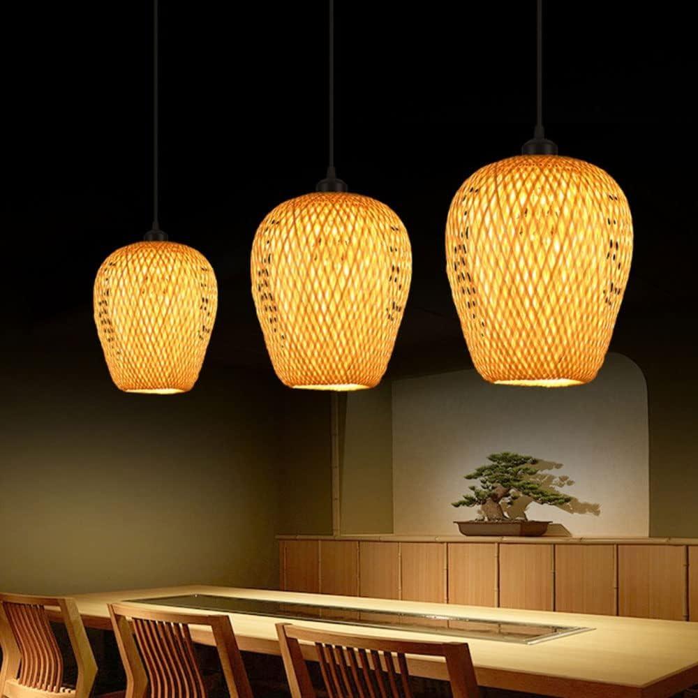 Bamboo Lantern Pendant Lamp Retro Japanese Style E27 Chandelier Hanging Light Ceiling Lighting Fixture for Living Room Bedroom