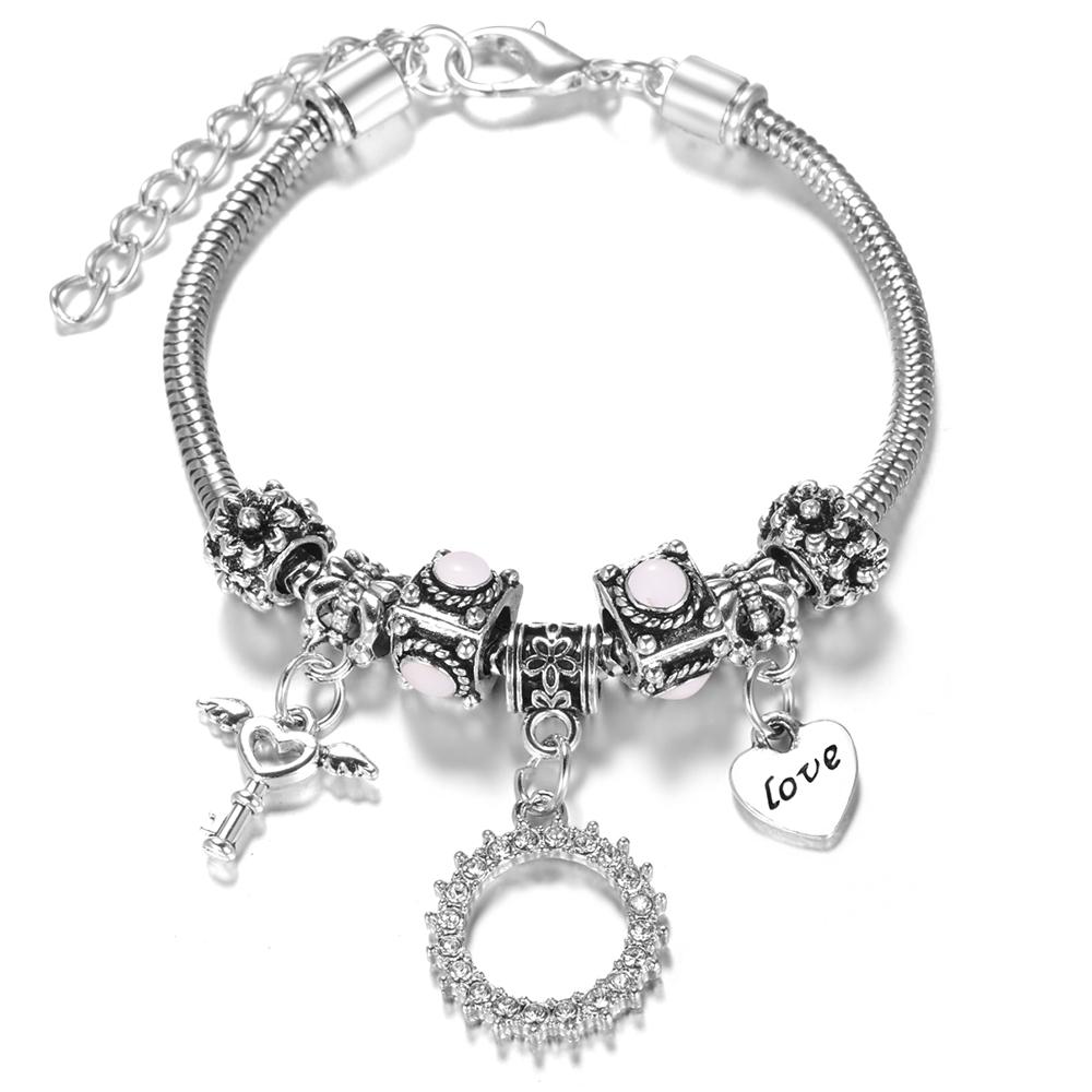 Multi Style Rhinestone 6 Color Beaded Bangle Lobster Buckle Adjustable Snake Chain Elephant Bracelet Pendant Woman Jewelry Gift