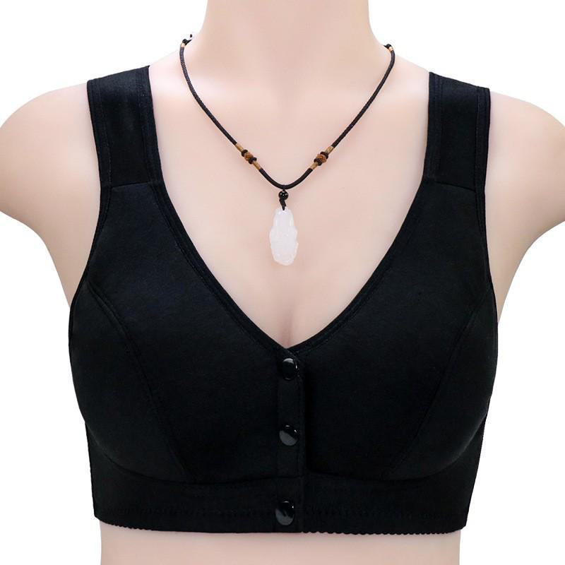 

Женский мягкий хлопковый бюстгальтер с пряжкой спереди без стального кольца, фасон жилетки, гладкое нижнее белье для женщин среднего и пожилого возраста, большой размер. 42 чёрный