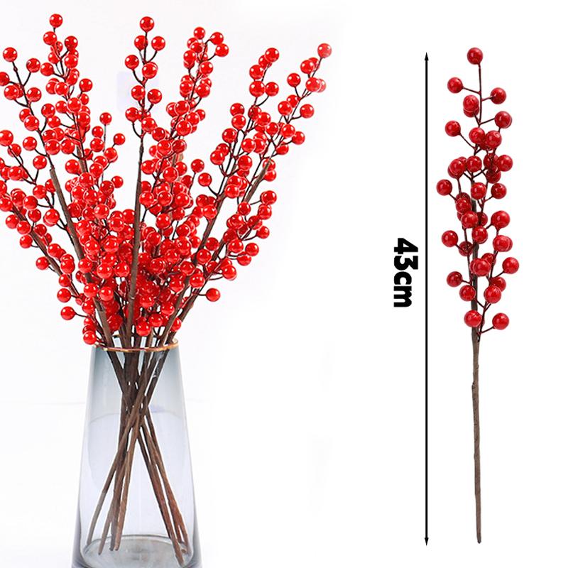 37/63cm Artificial Berry Branch Foam Christmas Decorative Red Berries Branch Xmas Tree Tabletop Vase Wealth Fruit Ornaments