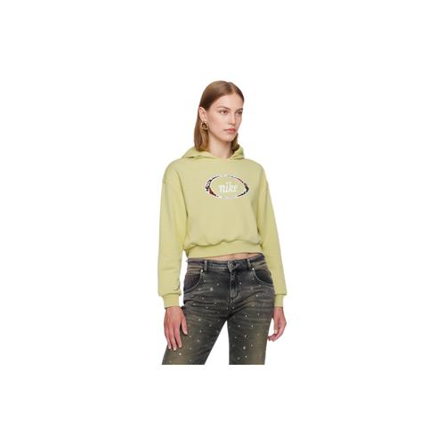 Nike Women's Green Casual Embroidered Cropped Sweatshirt