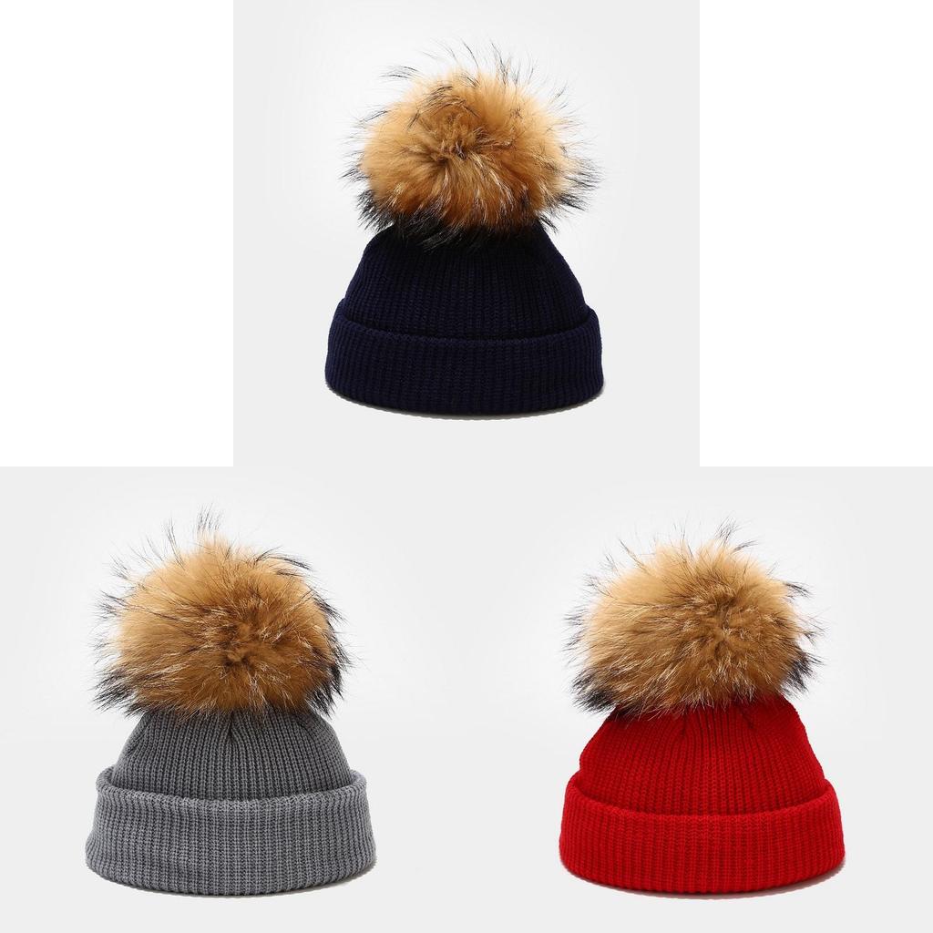 Knitted Hat For Kids Winter Warmth With Plush Ball Decoration For Outdoor Play