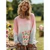 Europe America Fashion Floral Gradient Color Print Pullover Comfortable Women Long Sleeve T-shirt Outdoor Oversized Tees Top