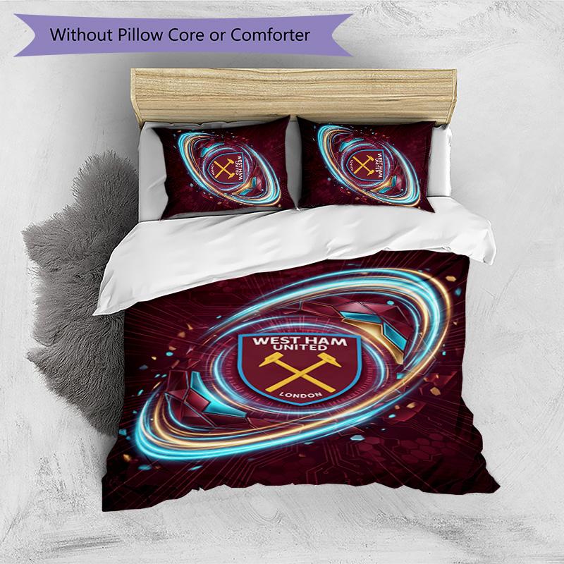 Set Lenzuola Stampato West Ham United Football 3 Pezzi, Comodo Set Copripiumino per Camera da Letto Amico della Pelle
