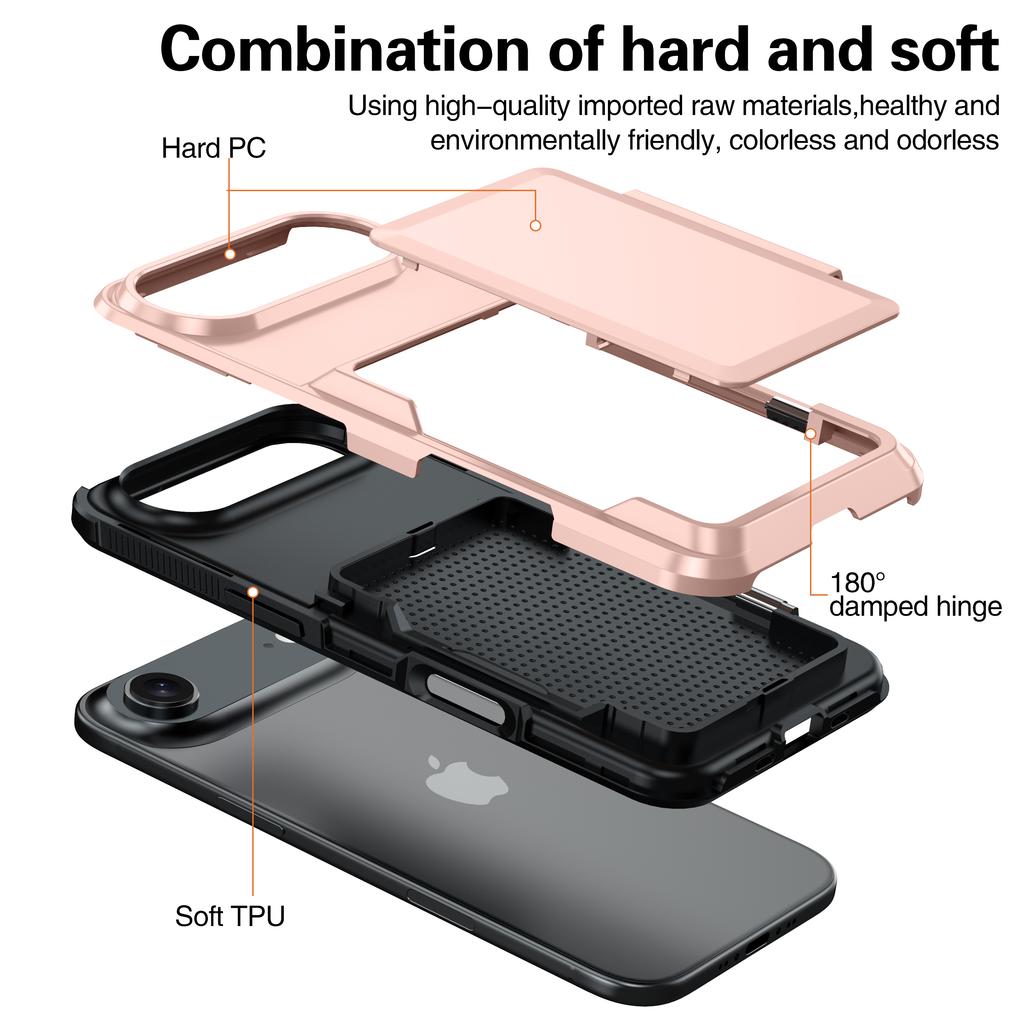 Solid Color Card Holder Phone Case For iPhone 17 Pro Max 16 Plus 15 14 13 12 11 Combination of hard and soft Shockproof Cover