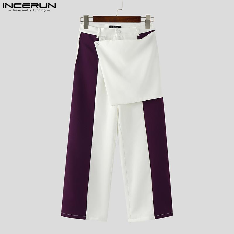 INCERUN Men Casual Zipper Waist Patchwork Wrap Loose Straight Pants