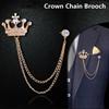 1Pcs Temperament Chain Brooch Crown Rhinestone Lapel  For Women Dress Mens Shirt Suit Set