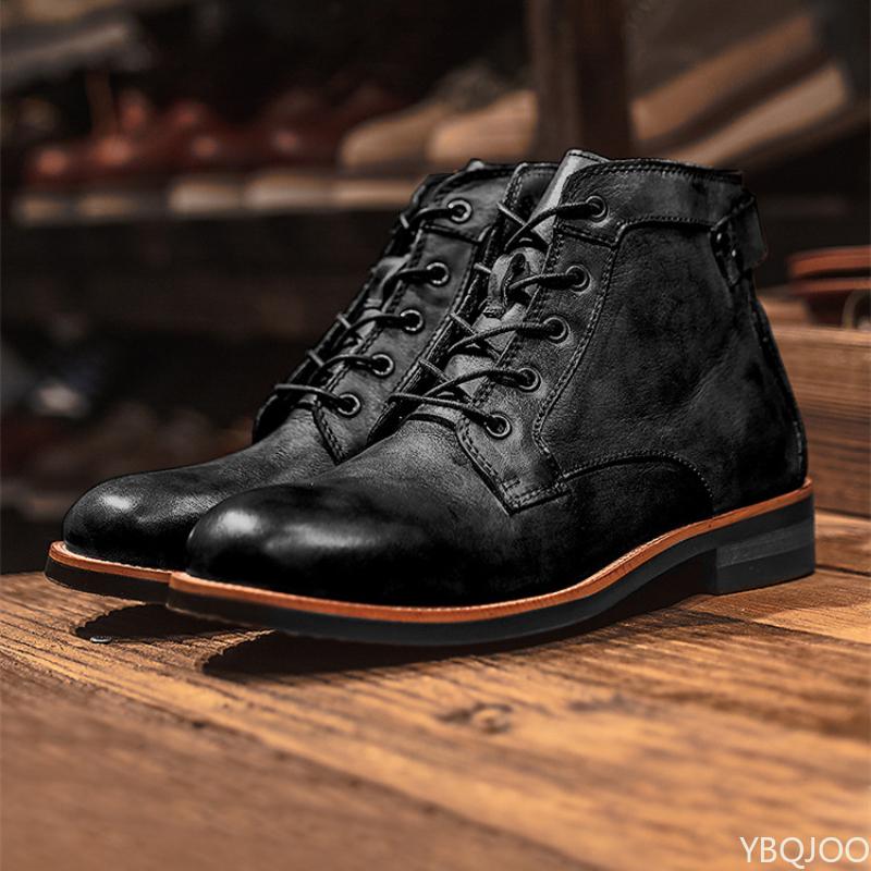

Trendy new Men s workwear boots Retro Fashion Comfort Leather Boots casual Versatile motorcycle boot Male lace up shoes 47