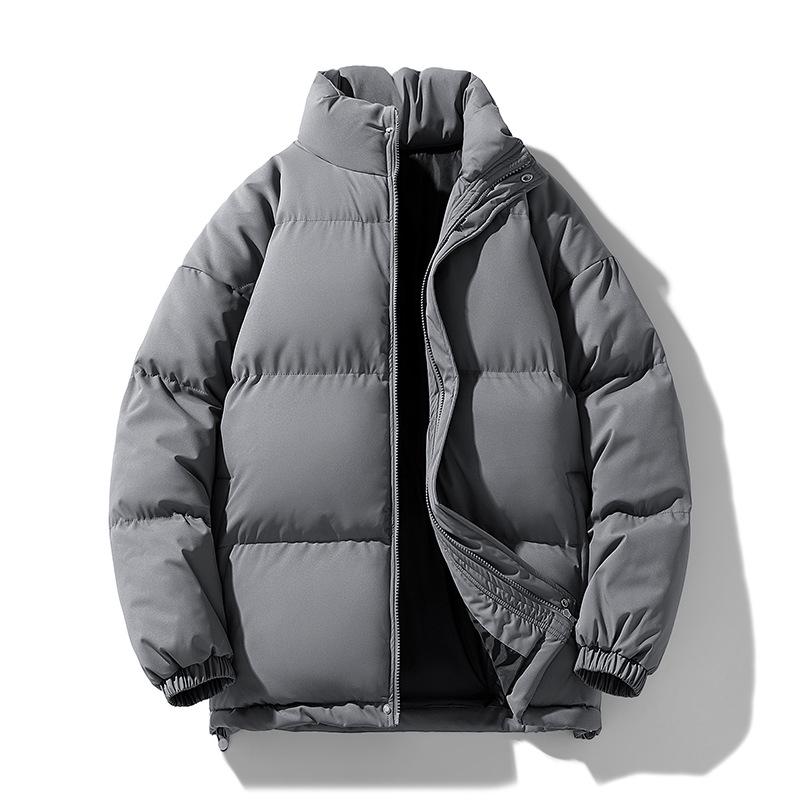 Men's Plus Size Cotton Padded Winter Jacket - Casual Stand Collar, Solid Color, Short Puffer Coat