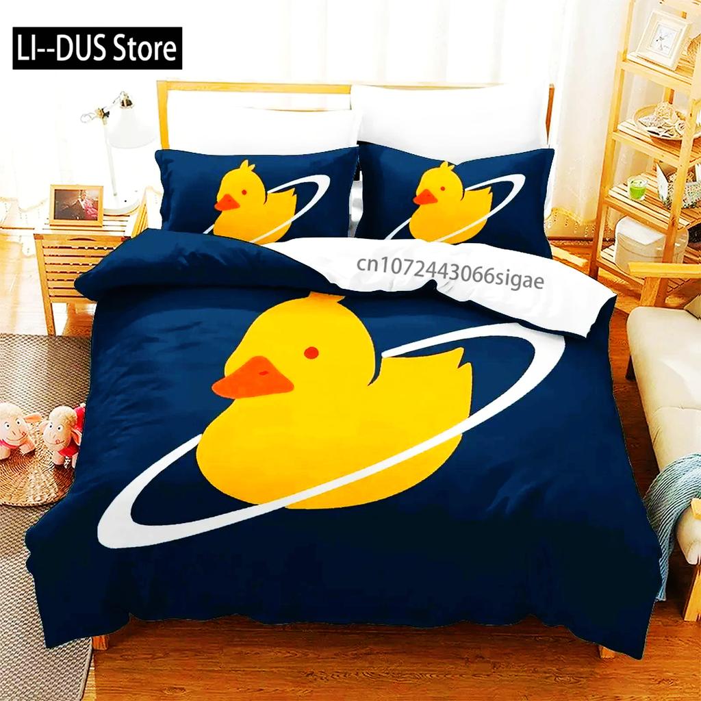 Anime Quackity Duck Bedding Set Boys Girls Twin Queen Size Duvet Cover Pillowcase Bed Boys Adult Fashion Home Textileextile