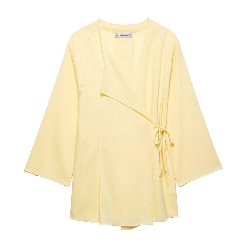 Zbzr Spring New Women Clothes Western Style Linen Kimono Cross Outerwear Fluid Pants 6078572 5057572