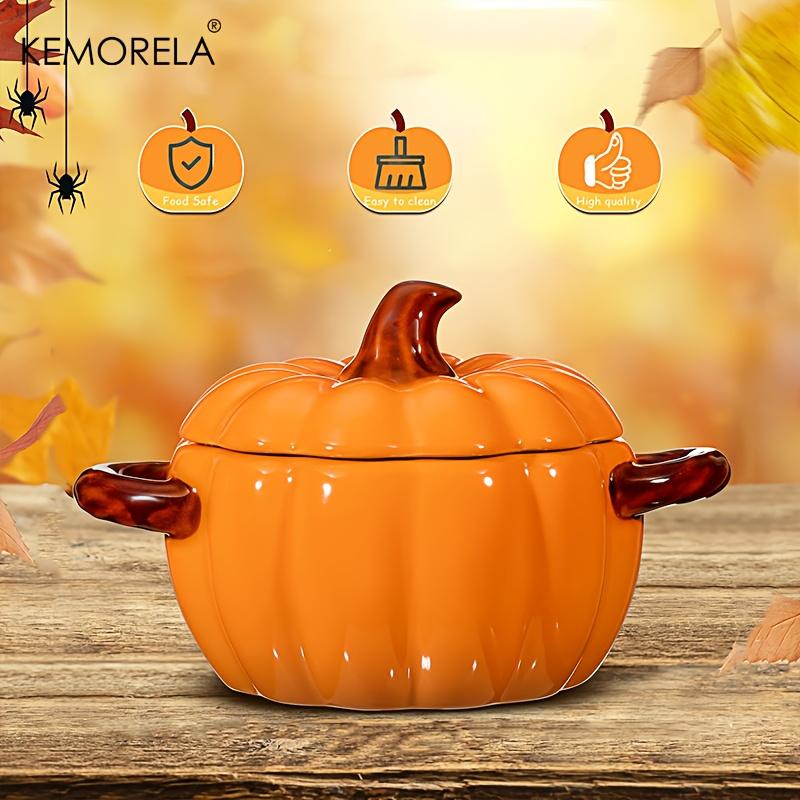 Halloween-Kürbis-Schüssel, ofenfester Keramik-Kürbis-Auflauftopf mit Deckel und Griffen, perfekt für Thanksgiving und Halloween