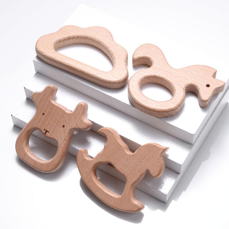5Pcs/Lot Food Grade Wooden Teether Toys Animal Shape Wood Necklace Pendant for Baby DIY Wooden Teething Chew Toys