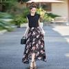 Printed dress two-piece set summer new design temperament elegant waist thin dress set