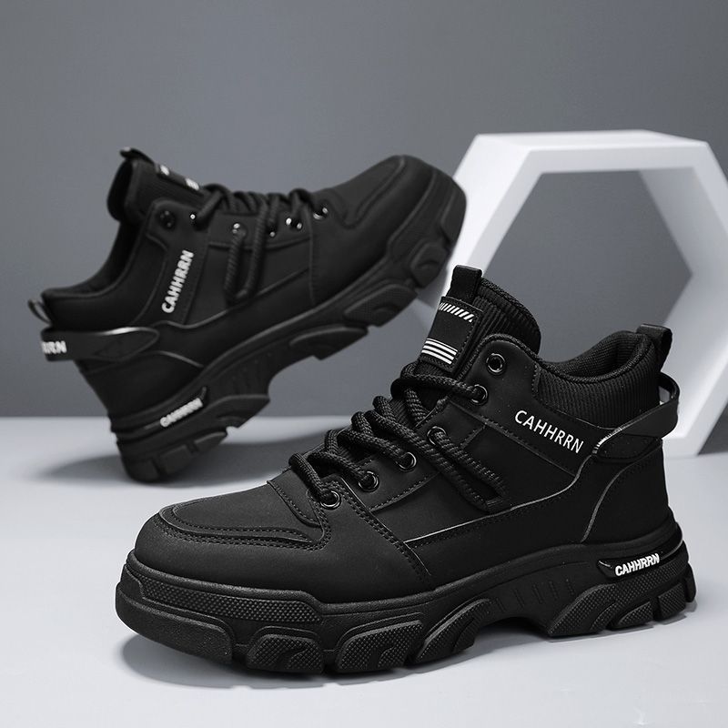 2026 Spring Autumn Outdoor Lace Up Men High Top Anti Slip Work Boots Korean New Durable Height Increasing All Match Casual Shoes