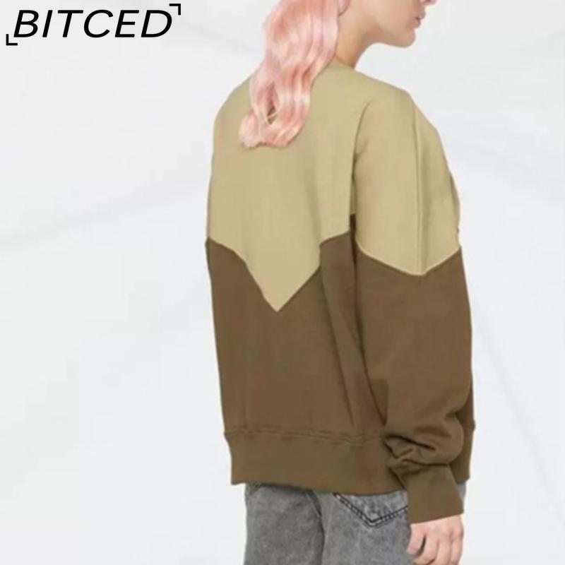 BITCED Women's Winter Colour-Blocked Fleece-Lined O-Neck Sweatshirt