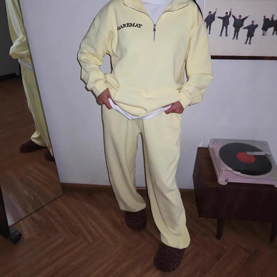 Half Zip Long Sleeve Top High Waist Sports Pants Workout Set