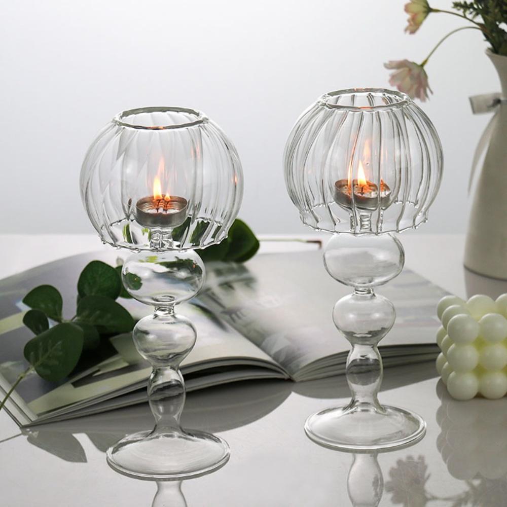 European Retro Glass Candle Holder Transparent Umbrella Shaped Romantic Candlelight Candle Holder Creative Furniture Room Decor