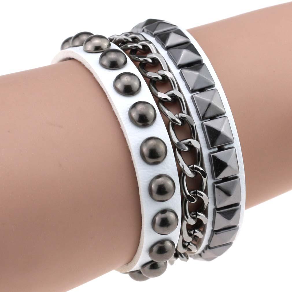 Punk Zeug Leder Nietarmband Männer Frauen Kettenmanschetten Armband Goth Schmuck Cosplay Emo Gothic Accessoires
