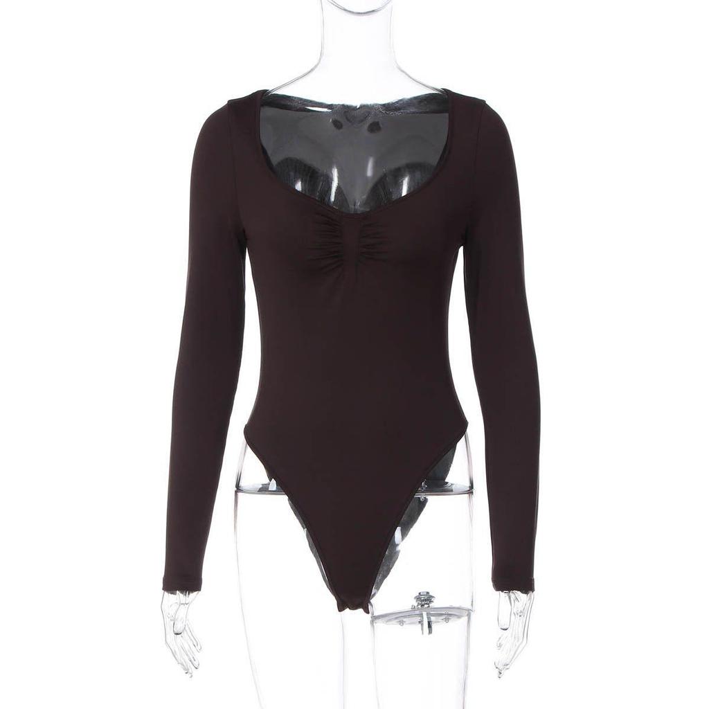 Women's European & American Slimming Low-Cut U-Neck Jumpsuit - Elastic Autumn/Winter Base Layer