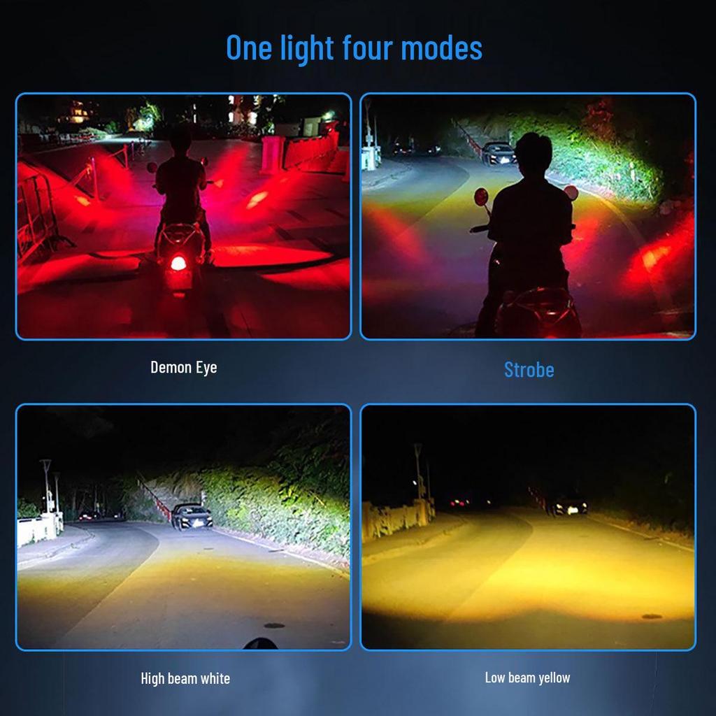 Devil Eye LED Motorcycle Headlight - High/Low Beam, White/Yellow Strobe